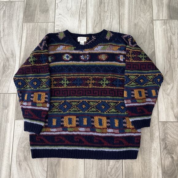 Vintage Susann D Women's Sheltand Wool Sweater Size L Geometric Design Hong Kong - Picture 1 of 8